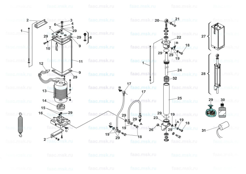 Запасные части для автоматического шлагбаума FAAC 615 BPR гидравлика
