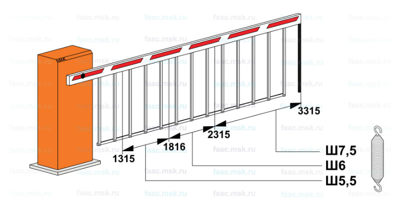 Автоматический шлагбаум FAAC 615 BPR STD подбор пружин для прямоугольной стрелы FAAC (25 мм x 90 мм)